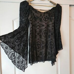 Cider Mini Dress Size Small Black Lace Bell Flare Goth Whimsigoth Velvet Burnout